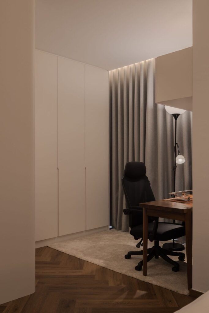 Study corner with herringbone timber floor